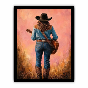 cowgirl guitar western canvas print