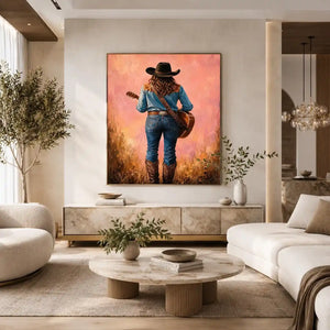 cowgirl guitar western canvas print