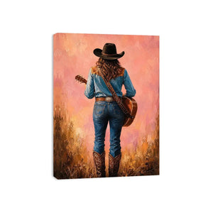 cowgirl guitar western canvas print