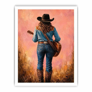 cowgirl guitar western canvas print