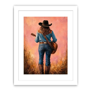 cowgirl guitar western canvas print