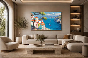 mediterranean coastal village canvas print
