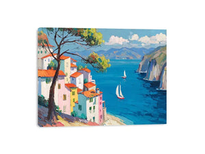 mediterranean coastal village canvas print