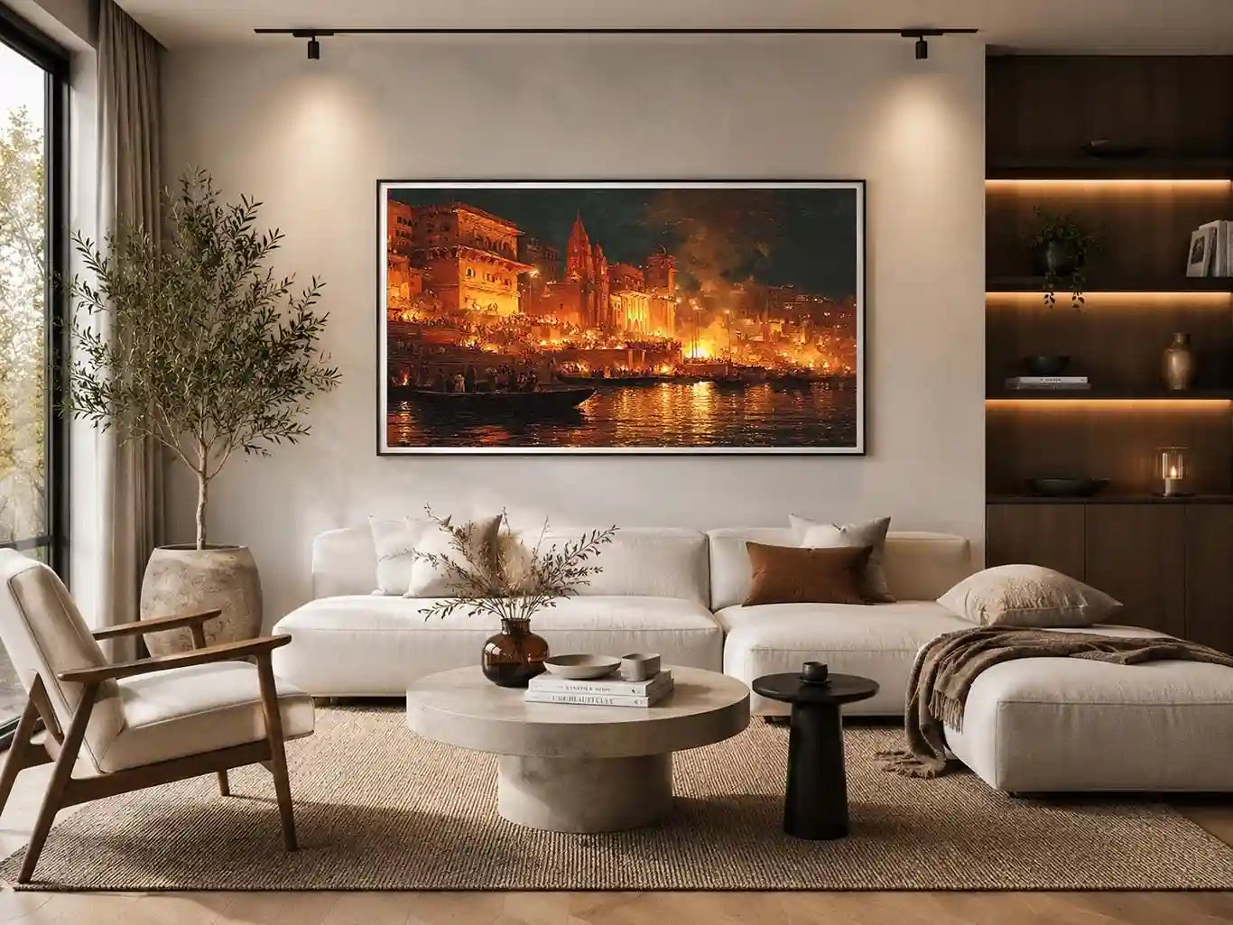 moody river city night canvas art