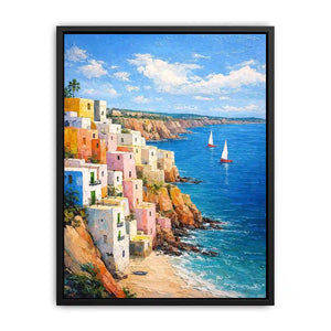 cliffside coastal village canvas art