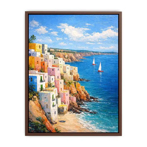 cliffside coastal village canvas art