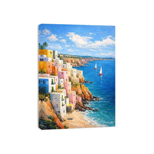 cliffside coastal village canvas art