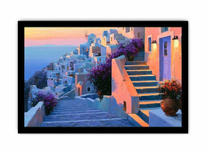 santorini village stairs canvas print