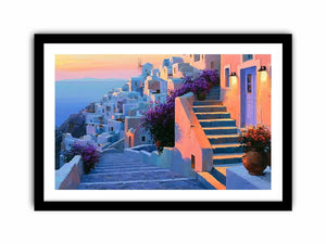 santorini village stairs canvas print