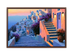 santorini village stairs canvas print