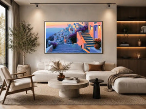 santorini village stairs canvas print