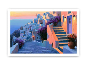 santorini village stairs canvas print