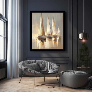 Golden Yacht Canvas Painting