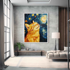 Van Gogh Cat Canvas Painting