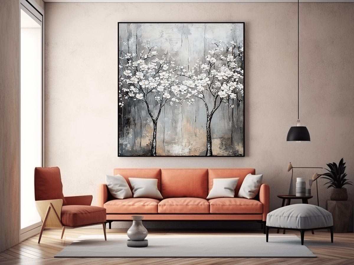 Abstract Silver Trees Painting