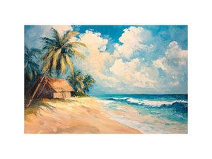 Retro Beach Oil Painting