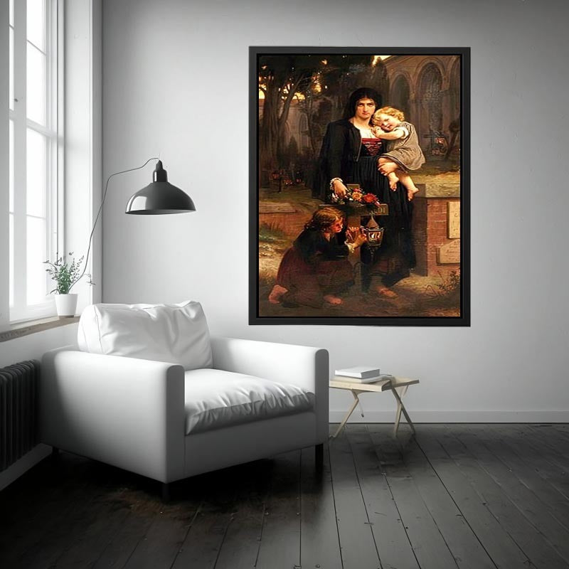 Sa me`re avec ses deux enfants a` la tombe du pe`re Painting
