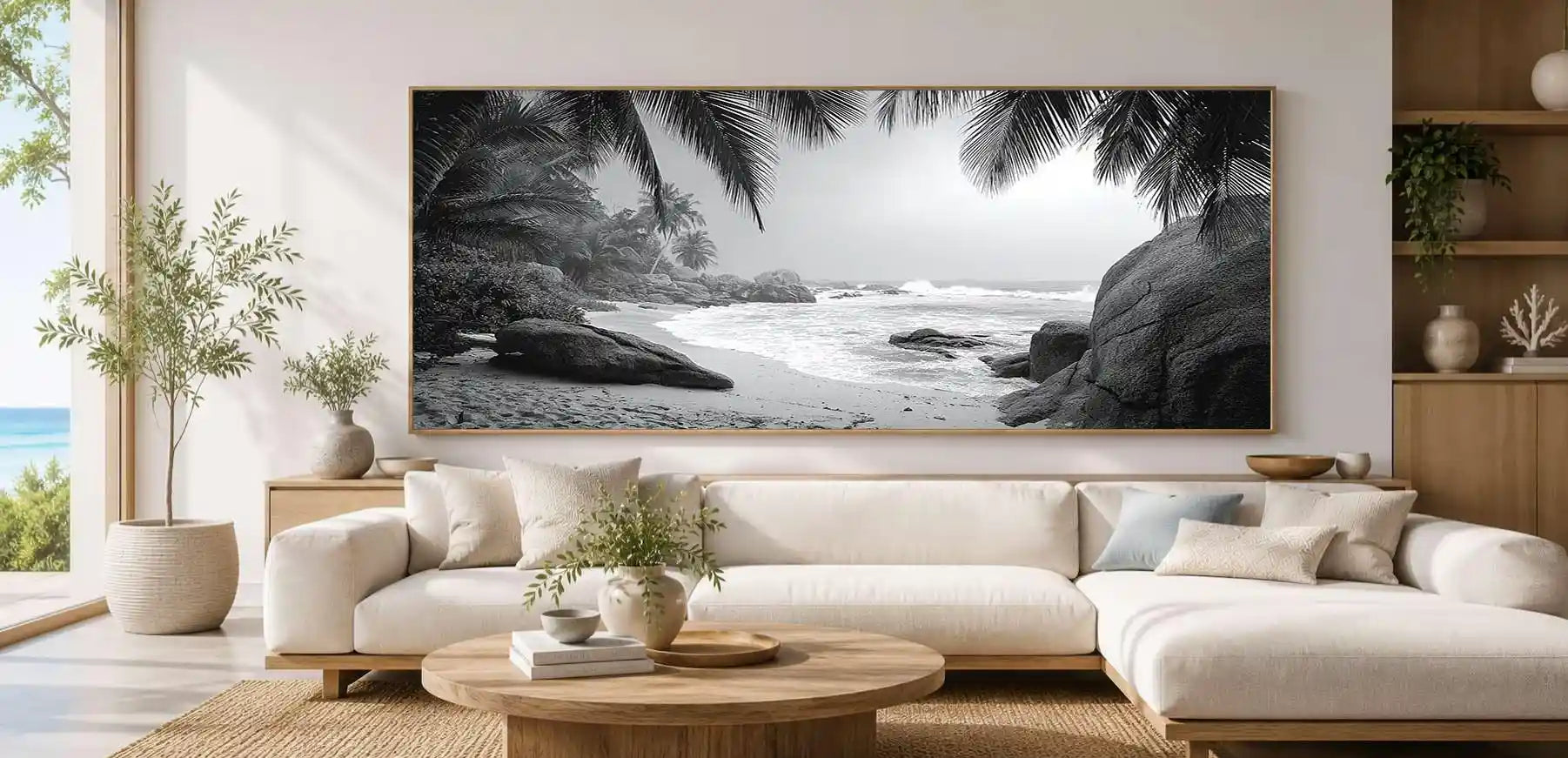 Tropical Monochrome Panoramic Canvas Print