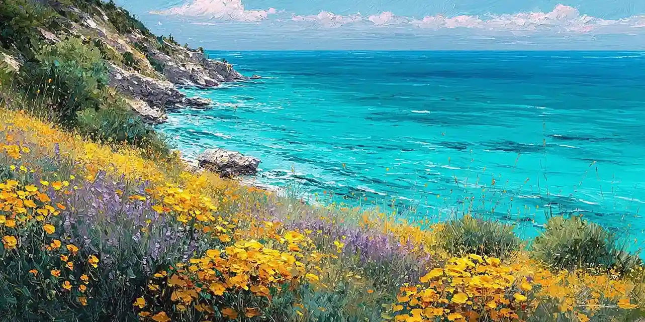 Wildflower Coast Panoramic Canvas Print