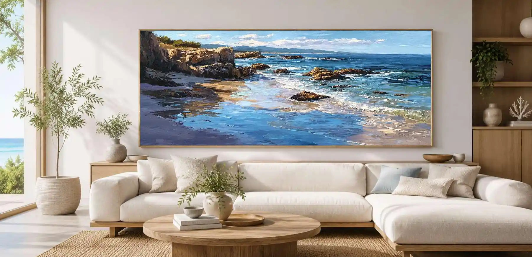 Rocky Coast Light Panoramic Canvas Print