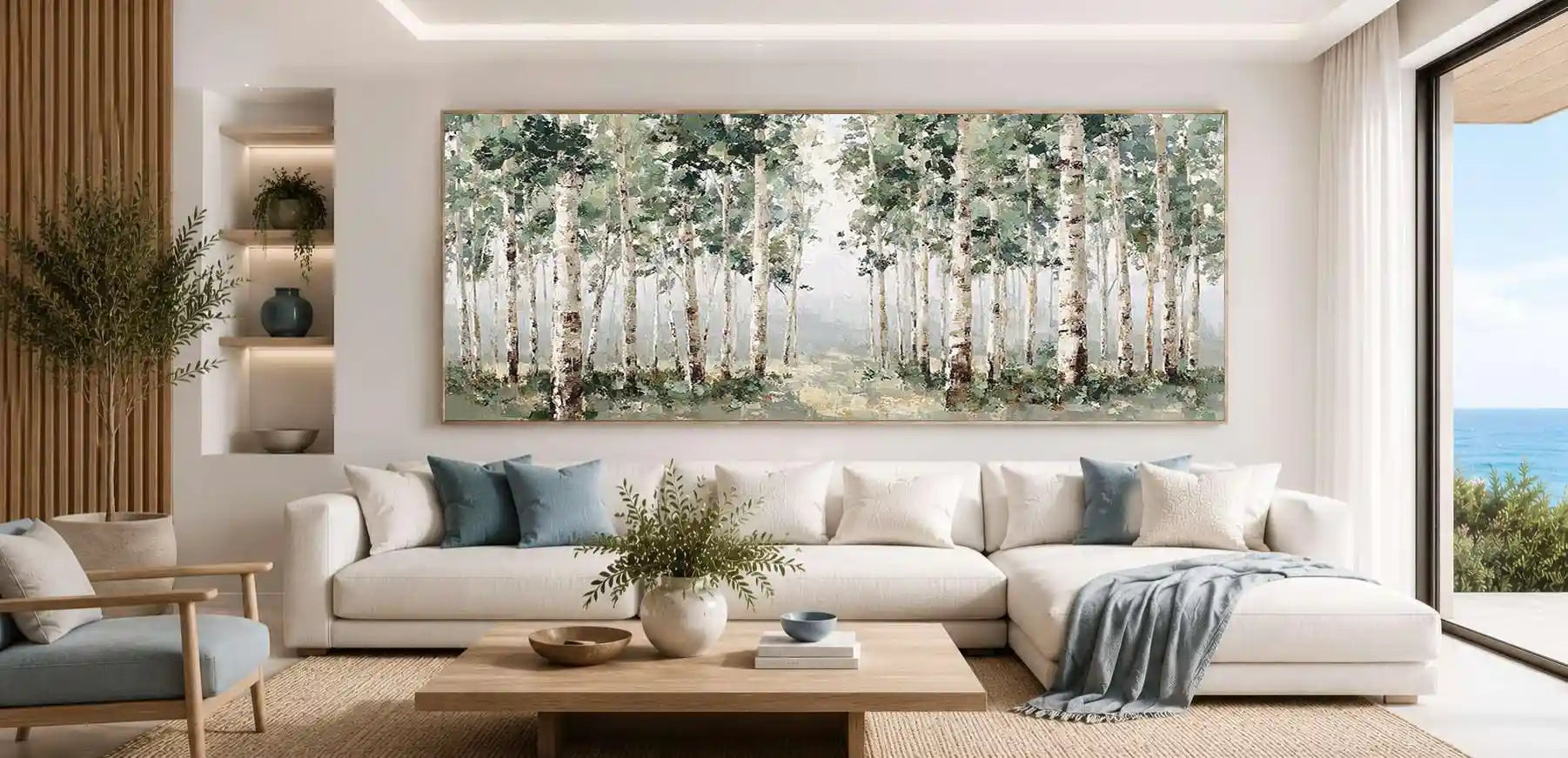 Whispering Birch Grove Panoramic Canvas Print