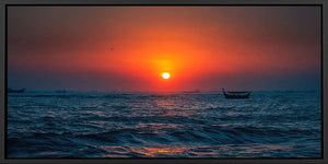 Crimson Ocean Dusk Panoramic Canvas Print