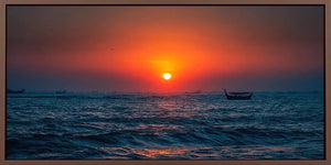 Crimson Ocean Dusk Panoramic Canvas Print