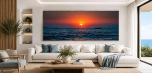 Crimson Ocean Dusk Panoramic Canvas Print