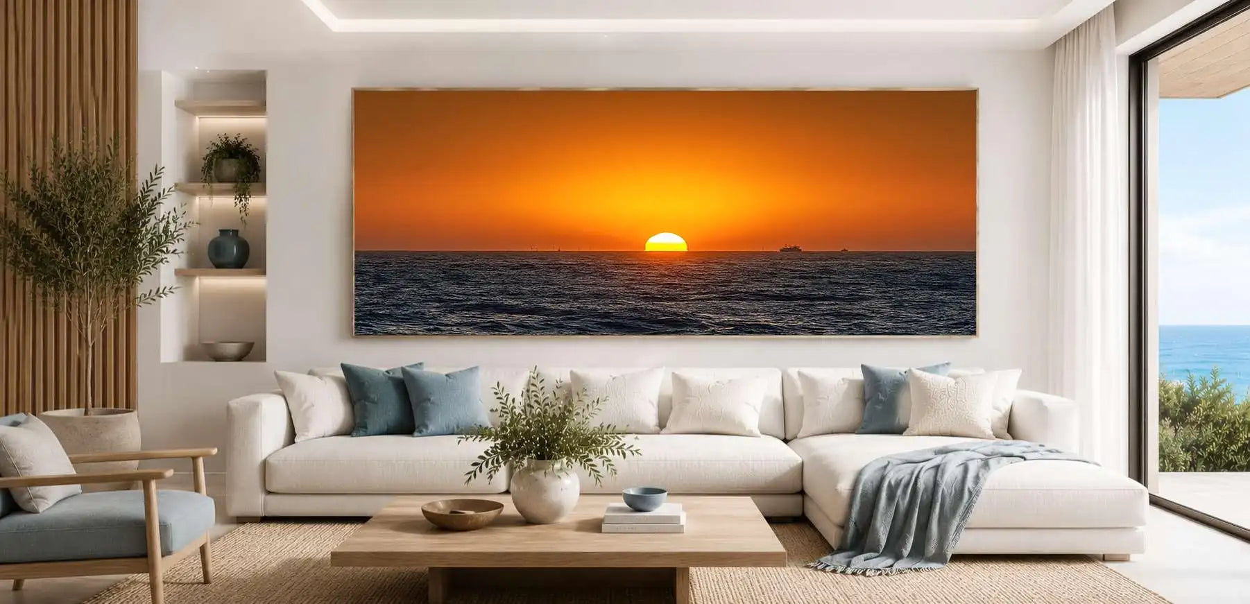 Amber Horizon Sea Panoramic Canvas Print