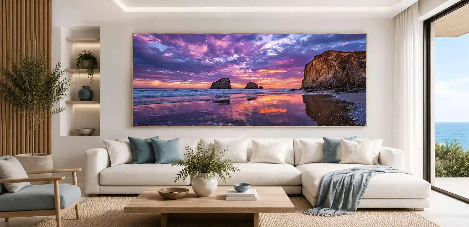 Violet Tide Reflection Panoramic Canvas Print
