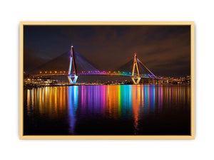 Anzac bridge Syney illuminated at Night Streched canvas