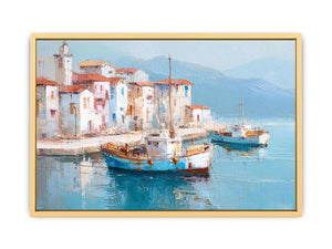 Greek island harbor Streched canvas