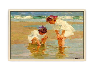 Girls Playing in Surf Art Print