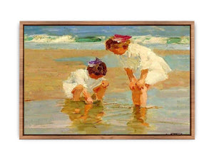Girls Playing in Surf Poster