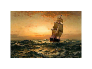 Ship at Sea, Sunset by Edward Moran