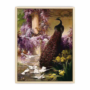A Peacock and Doves in a Garden Art Print