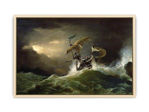 A First rate Man-of-War driven onto a reef of rocks, floundering in a gale Art Print