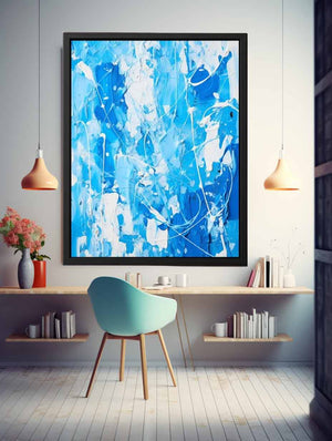 Blue White Color Drip Painting