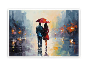 Man Woman walking under Umbrella Framed Print