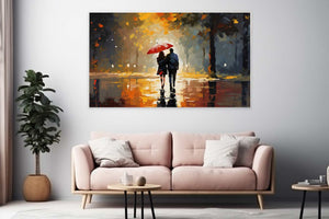 Couple Under Umbrella Art Painting