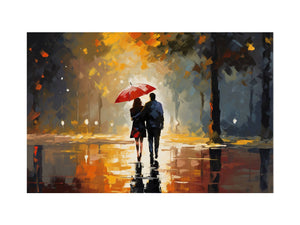 Couple Under Umbrella Art