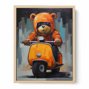 Bear on Scooter Streched canvas