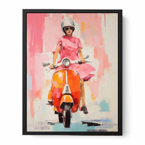 Modern Scooter Lady Art Painting Canvas Print