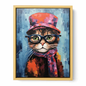 Cat Hat And Glasses Modern Art Painting Streched canvas