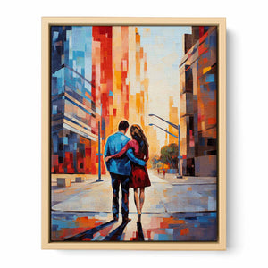 Contemporary Couple Stroll in City Art Print