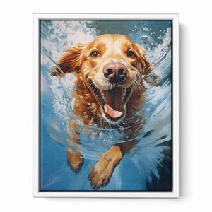 Dog Swimming Modern Painting Framed Print