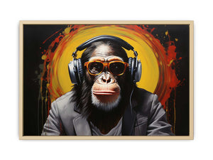 Modern Black Monkey Head Phone Art Print