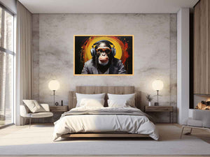 Modern Black Monkey Head Phone Painting