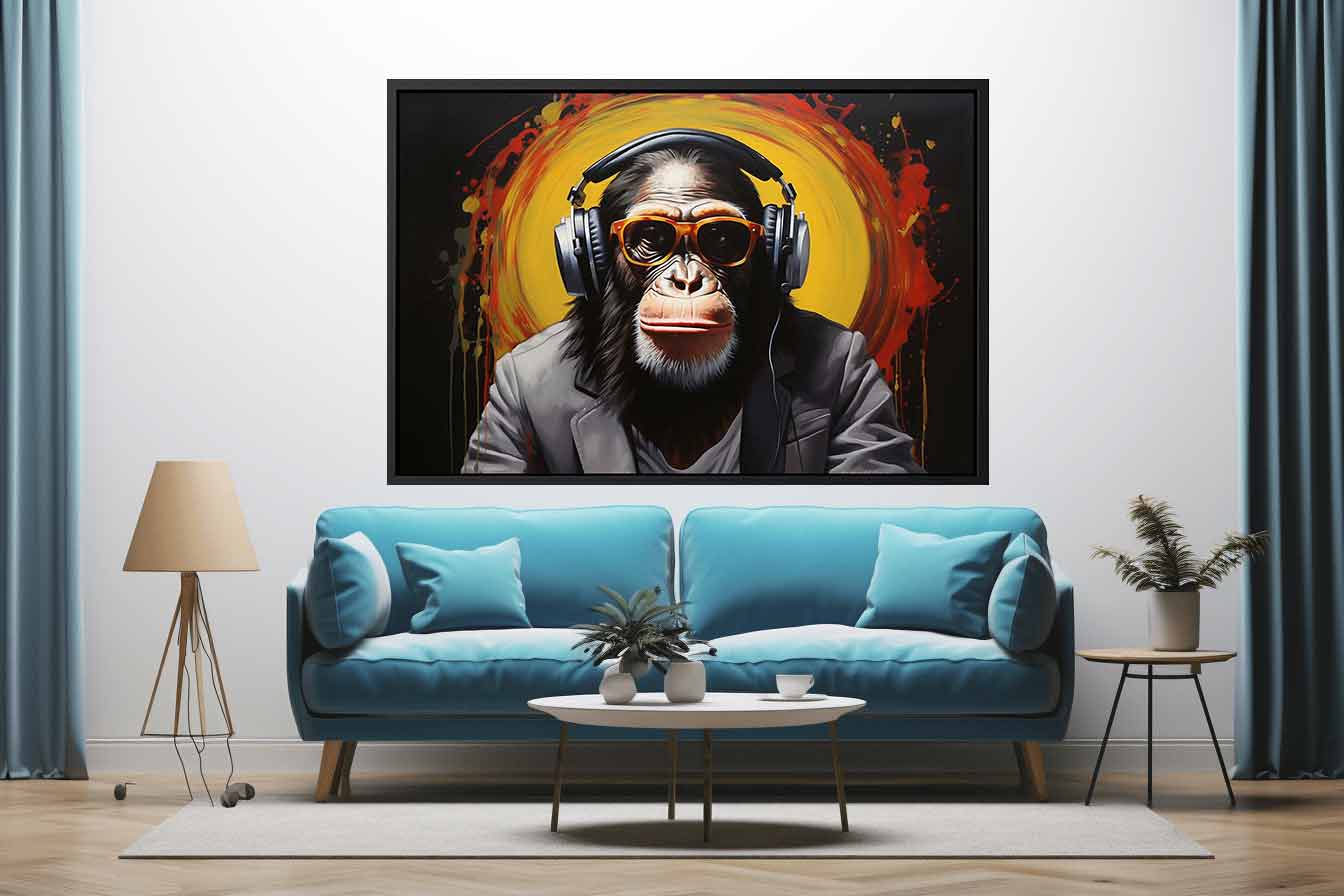 Modern Black Monkey Head Phone Painting