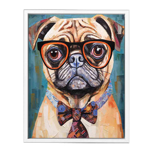 Modern Pug Dog with Glasses Framed Print